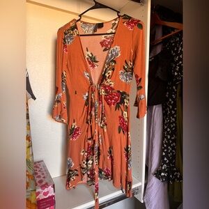 Half sleeve wrap floral dress vacation